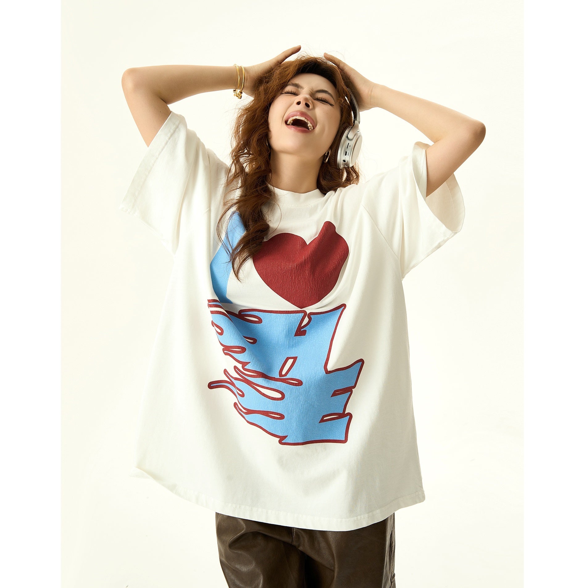 Niche Heart Design Print T-shirt HG7051