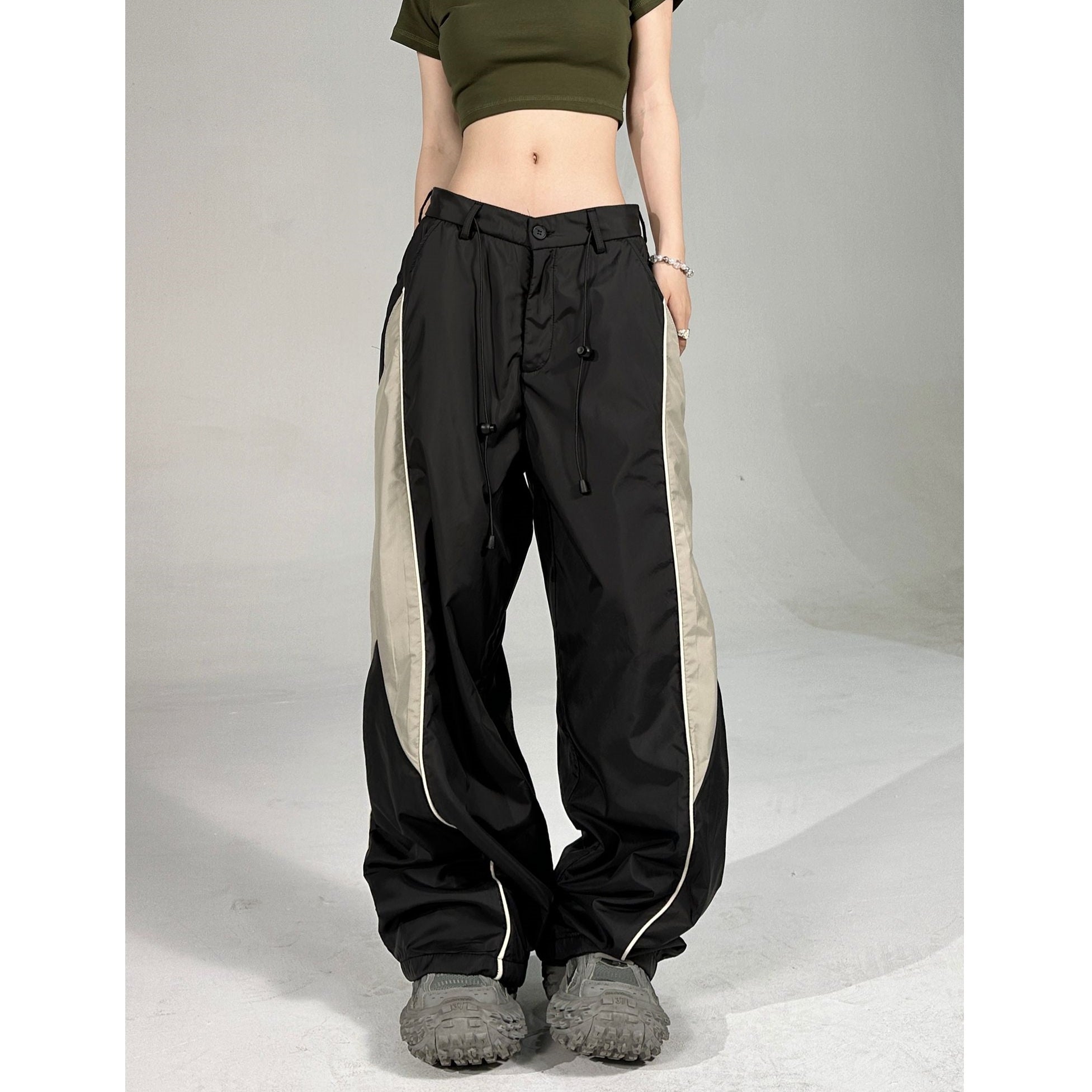 Wide-leg Drapy Nylon Lazy Style Casual Pants HG7117