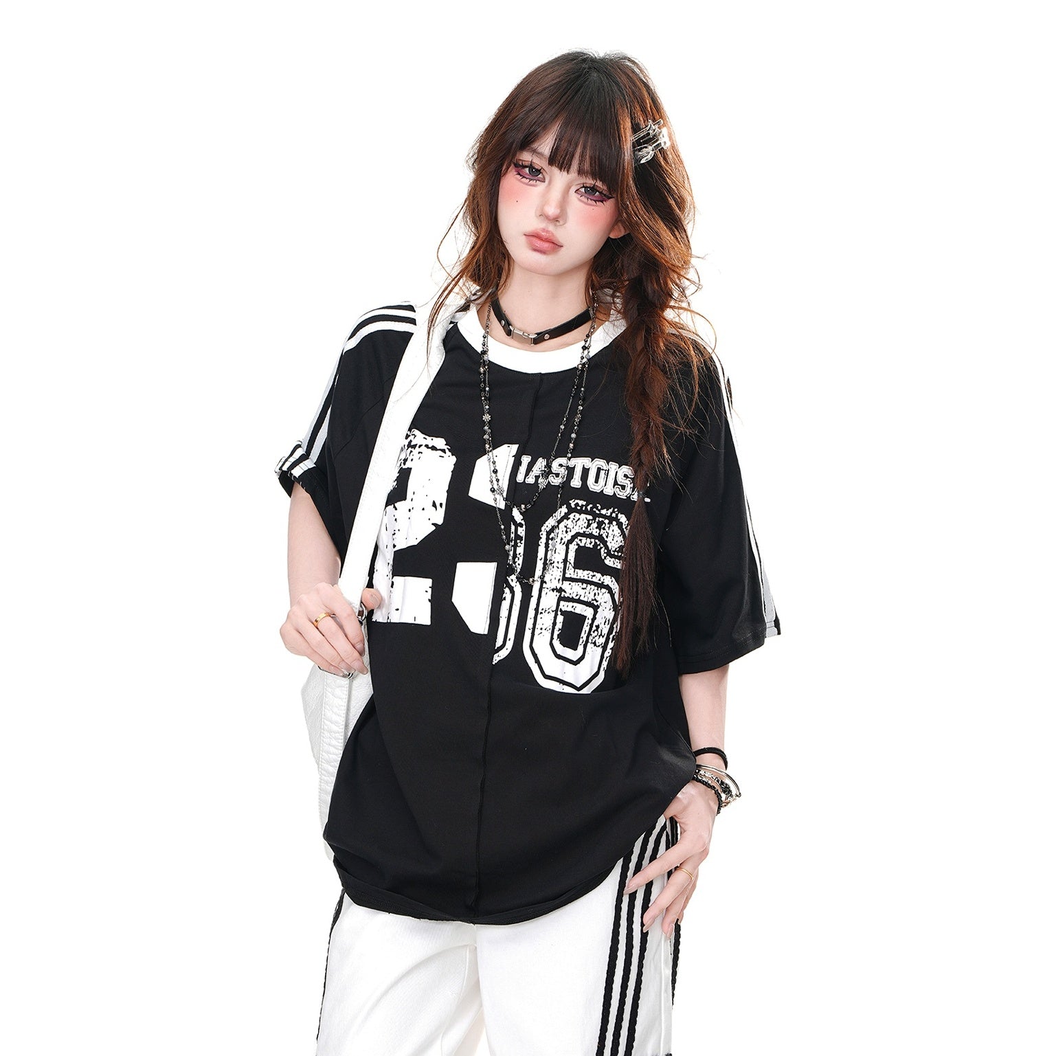 Line Sleeve Switching  Sports T-shirt KK2057