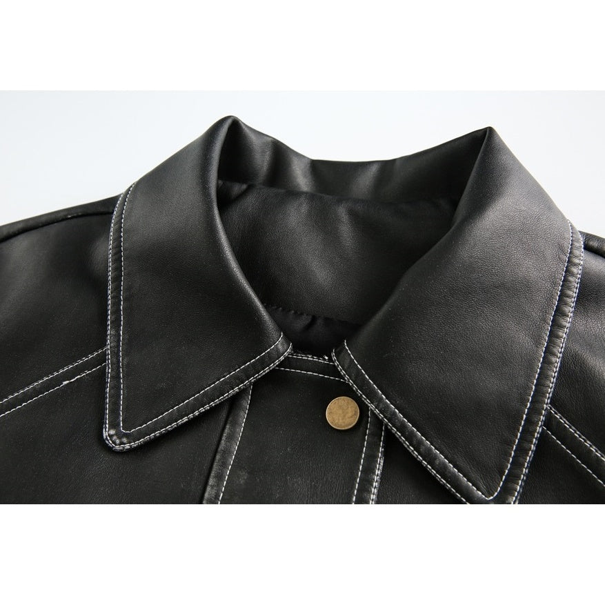 Loose Motorcycle Stitch PU Leather Jacket MW9579