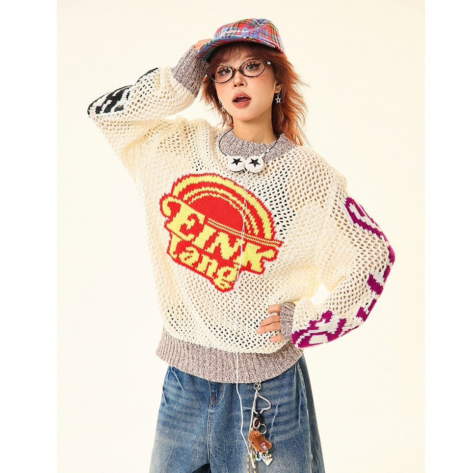 Retro Pop Contrasting Letter Cut-out Sweater MW9491