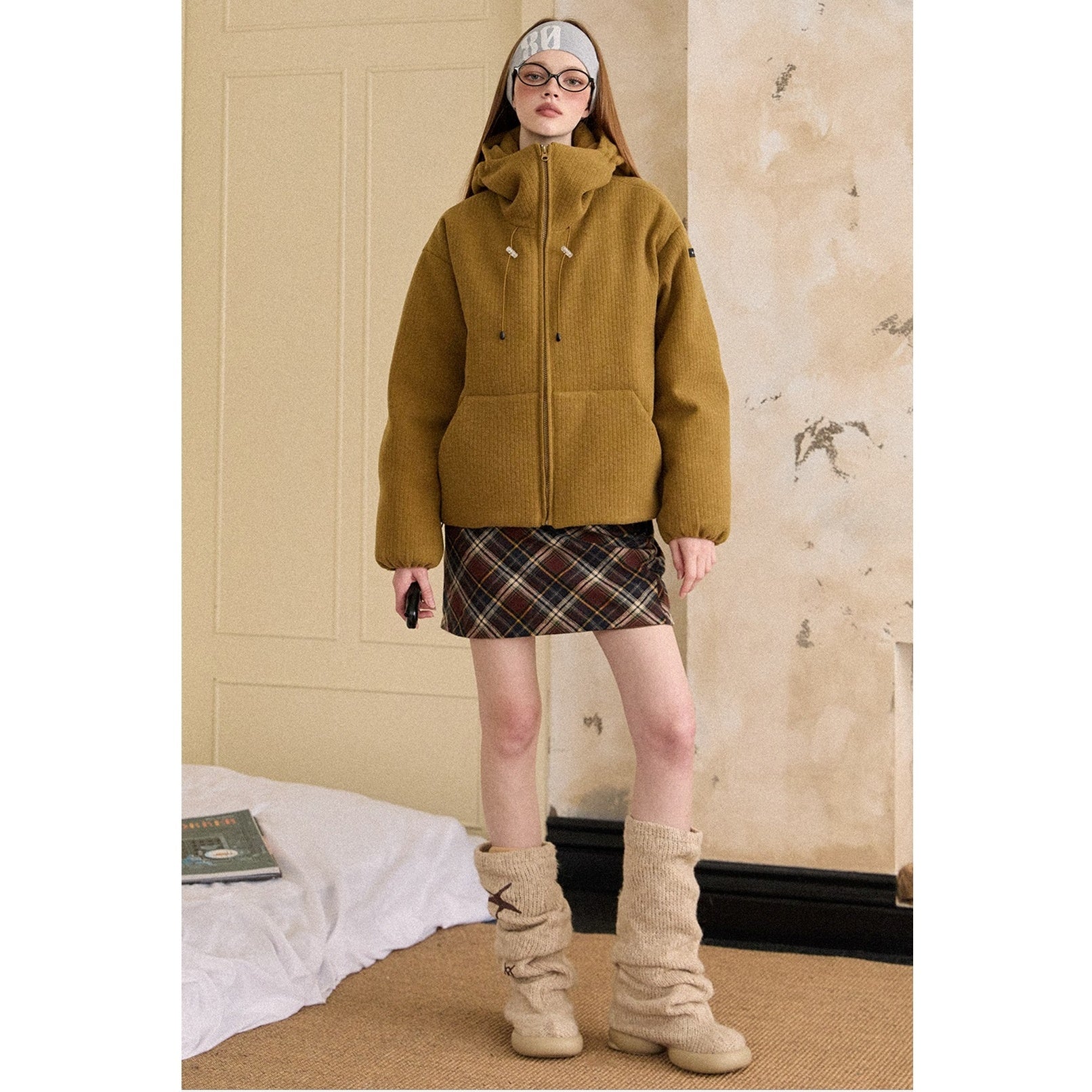 High Neck Hooded Short Drawstring Down Jacket EZ183