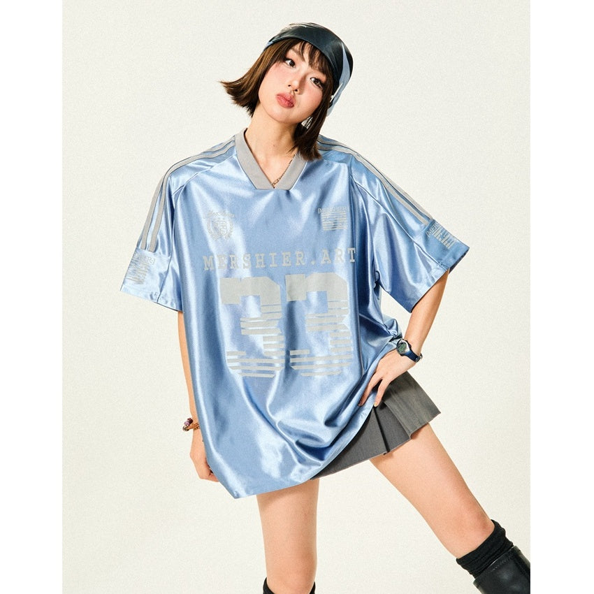 V-neck 33-Letter Sports Style T-shirt MW10104