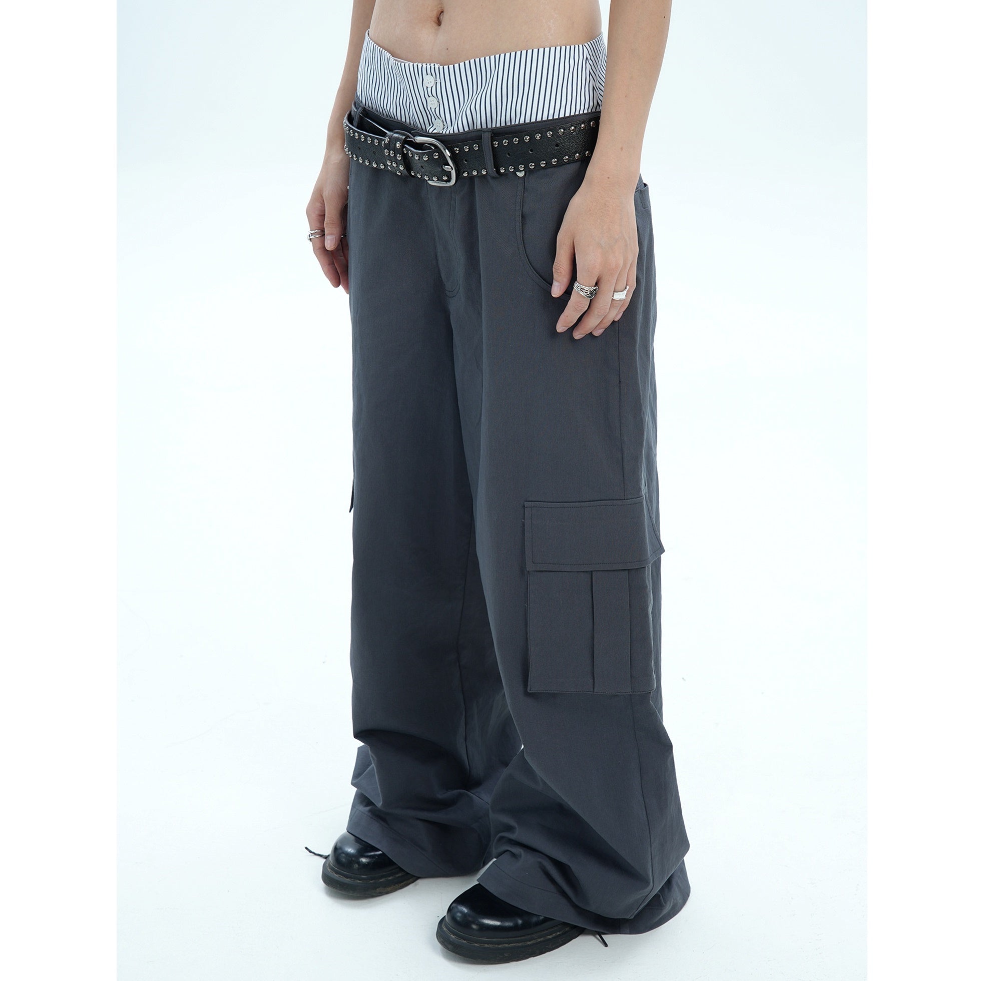 Stripe Design Double Waist Cargo Pants MW9677