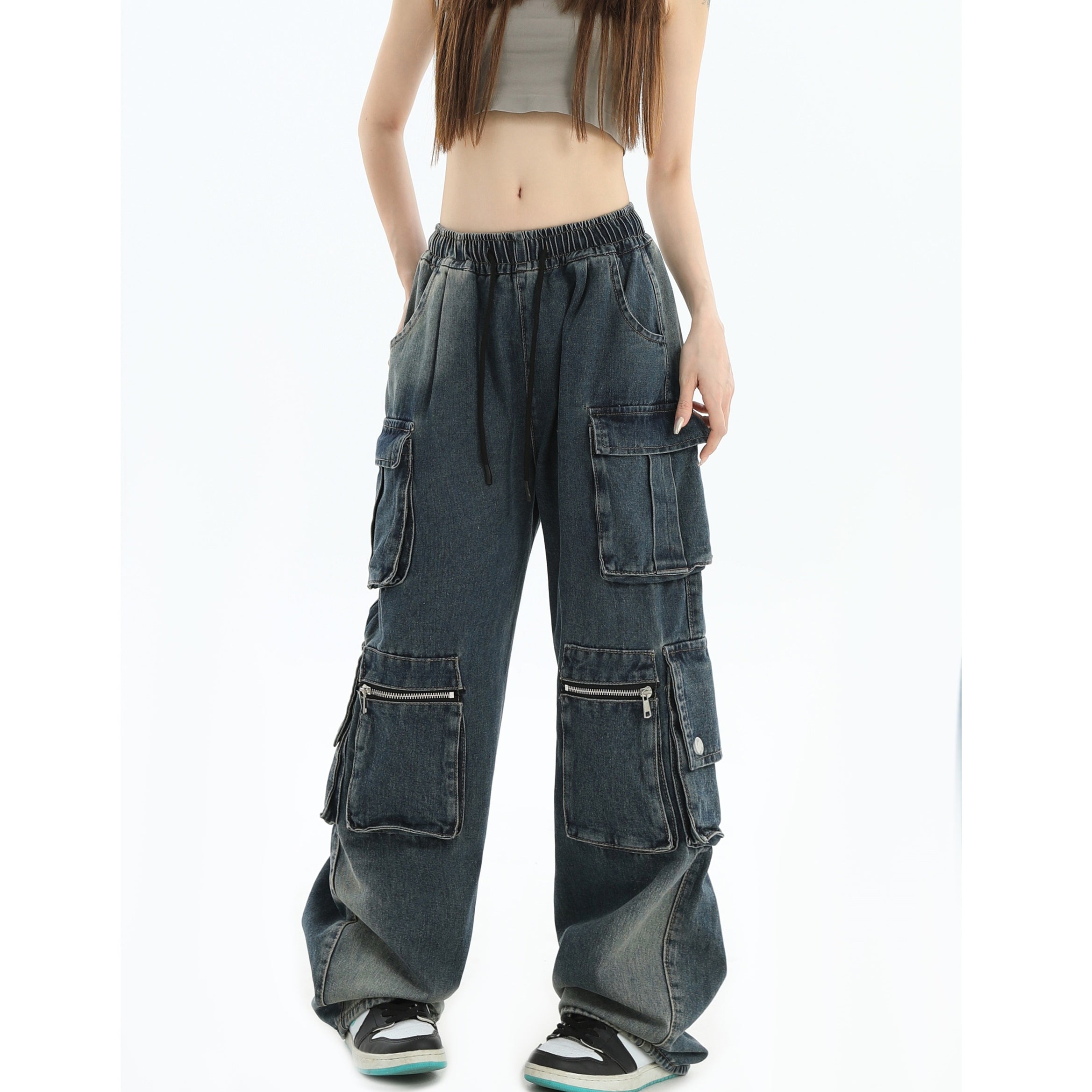 Gradient Wash Wide-Leg Cargo Jeans IN7014