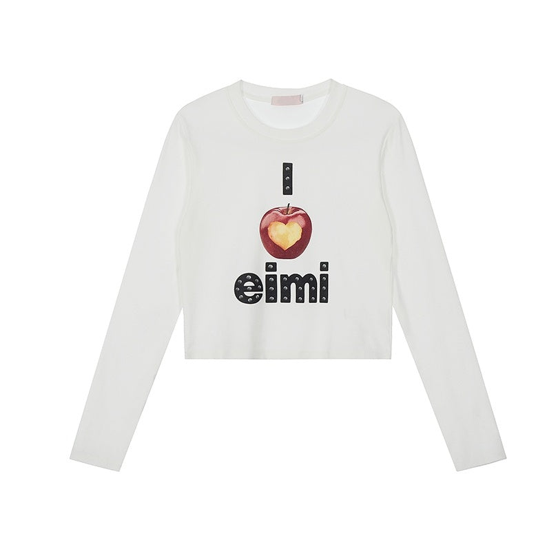 Apple Letter Print Long Sleeve T-Shirt MW9916