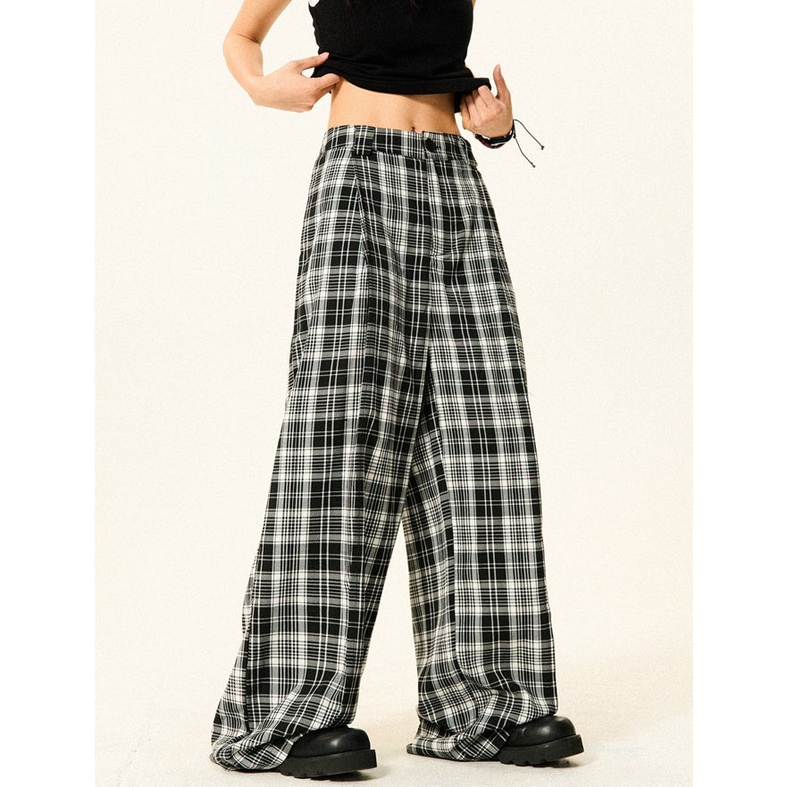 Monotone Plaid Low-waisted Wide-leg Pants YS7009