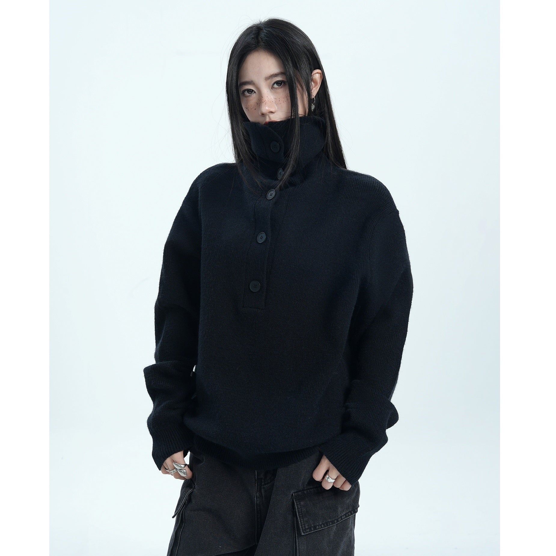 Half-Button High Neck Loose Sweater MW9672