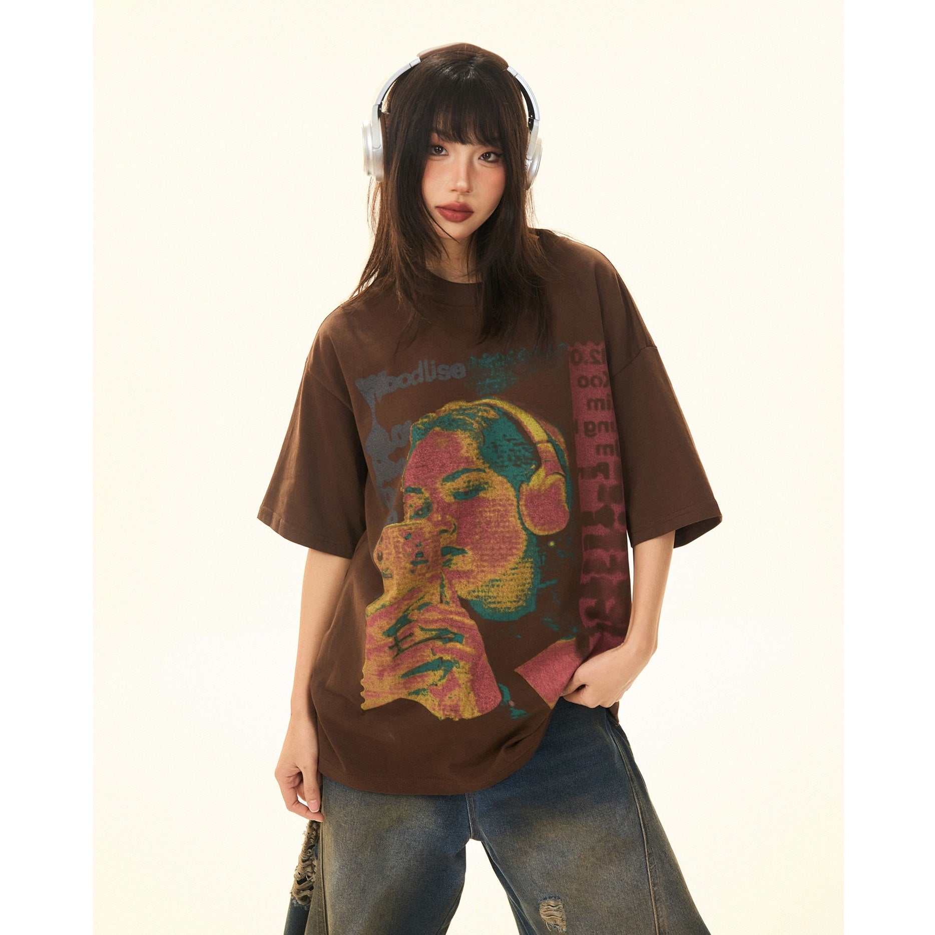 Vintage Character Print Loose T-Shirt MW9284