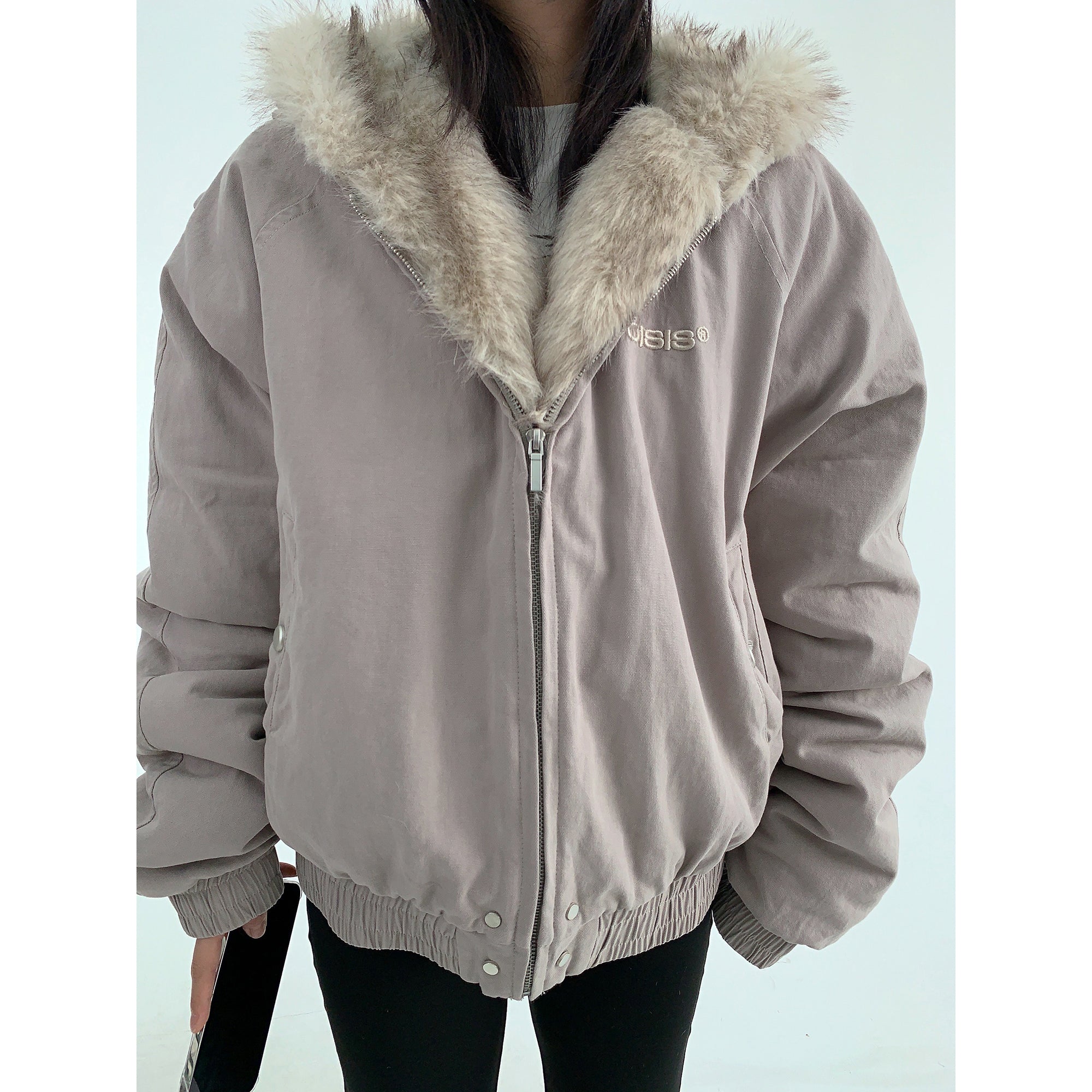 Fur Collar Hooded Zipper Quilting Jacket MW9638