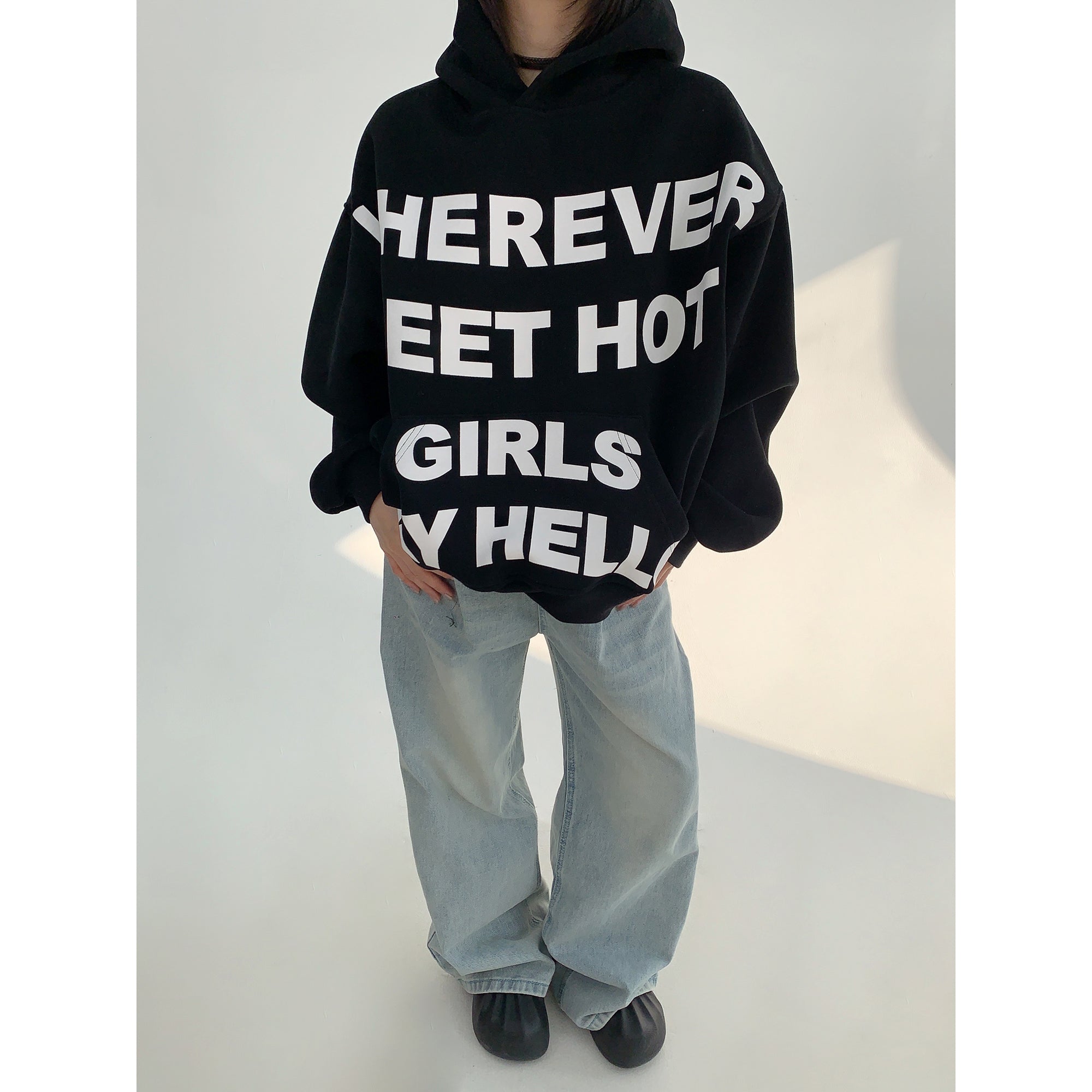 Letter Print Oversize Pullover Hoodie MW9826