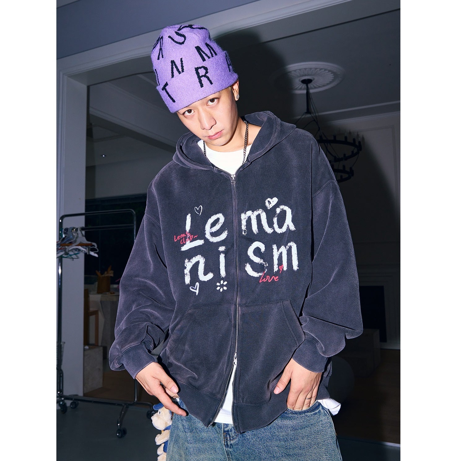 Graffiti Broken Letters Hooded Sweat Parka MW9411