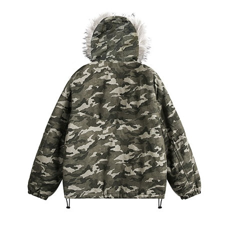 Military Style Camouflage Fur Collar Hooded Jacket EZ205