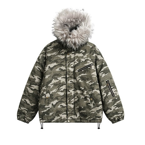 Military Style Camouflage Fur Collar Hooded Jacket EZ205