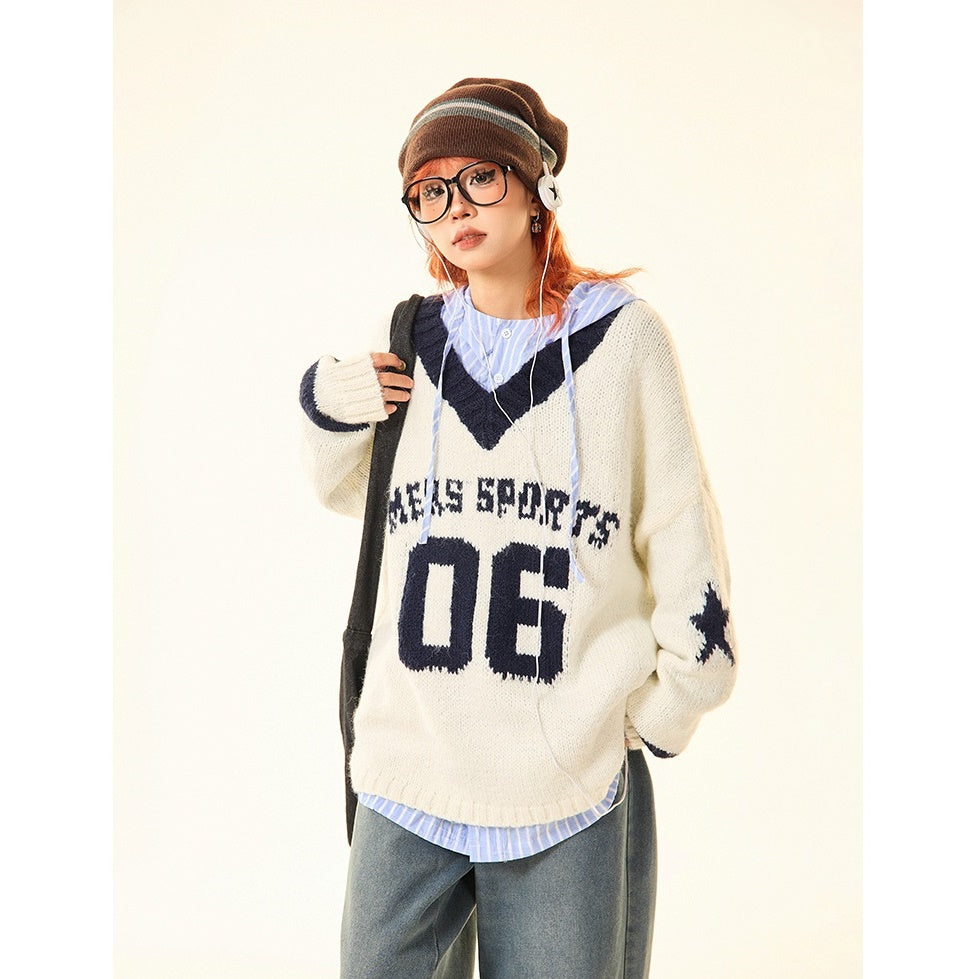 Vintage College Style Monogram Embroidered Sweater MW9428