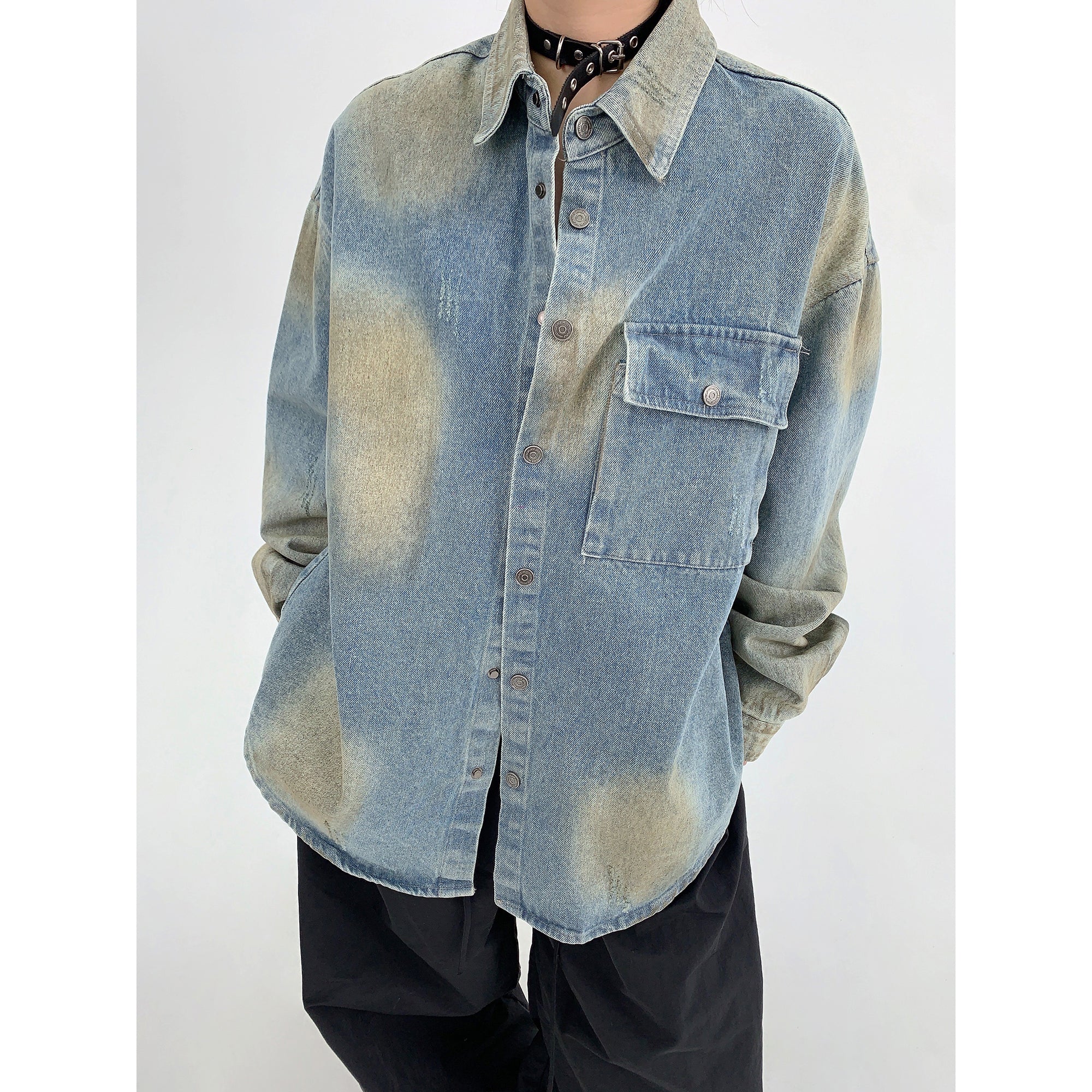 Heavy Distressed Loose Denim Shirt MW9445