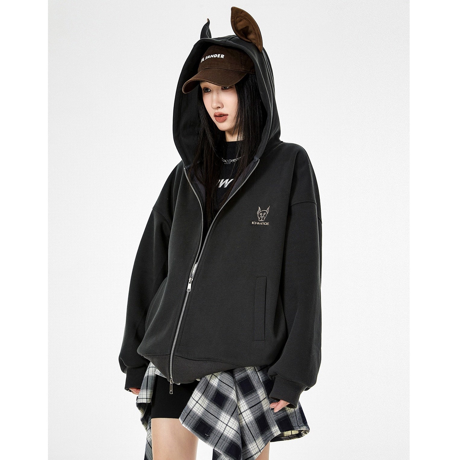 Doberman Ear Hooded ZIP-Up Sweat IC9004