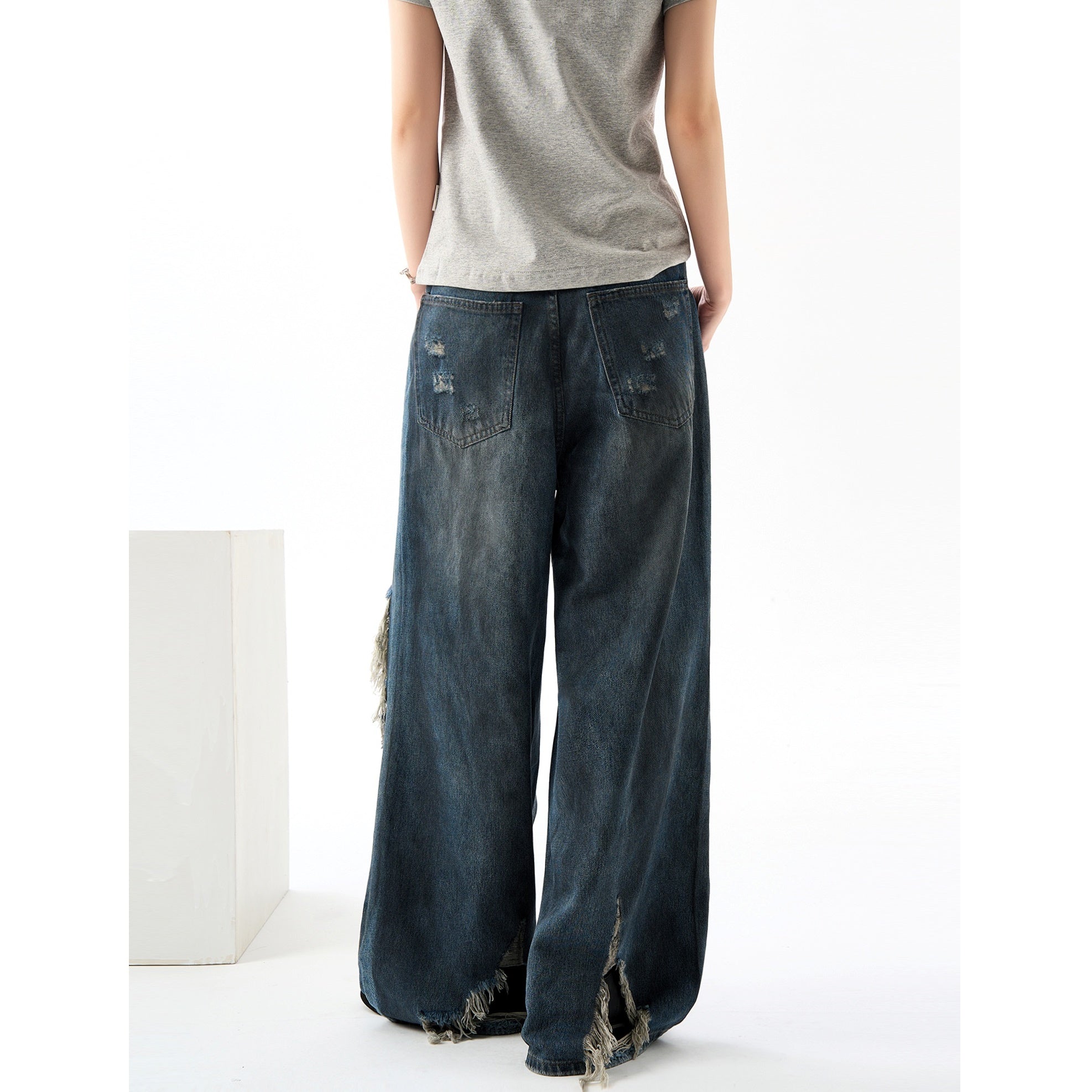 Ripped Street Loose Mop Wide-leg Vintage Jeans HG7171