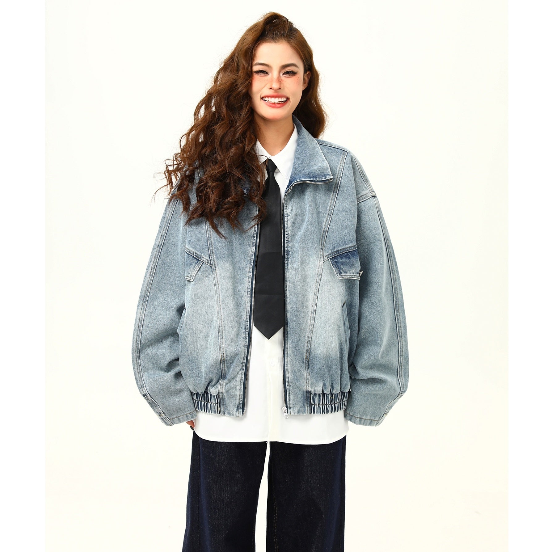 Washed Denim Zip-Up Work Jacket MW9618