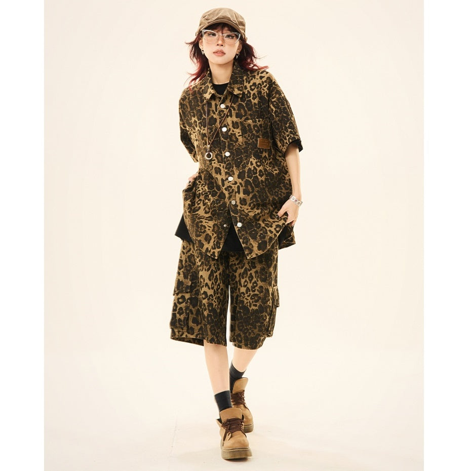 Vintage Leopard Print Short Sleeve Shirt MW9268