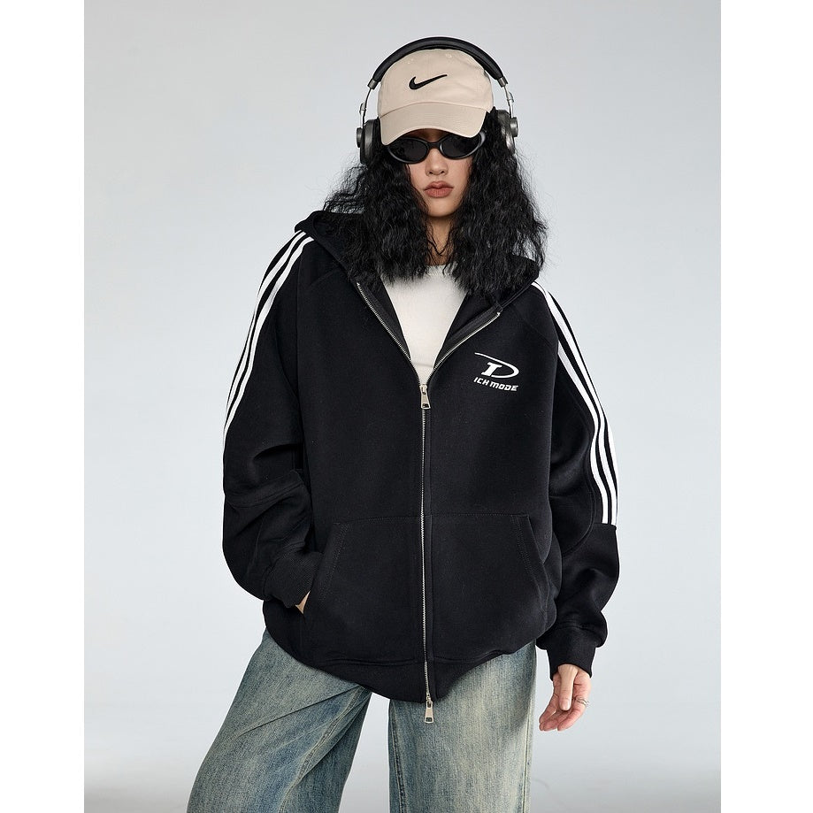 Three-Line ZIP-Up Sporty Hooded Parka MW9319