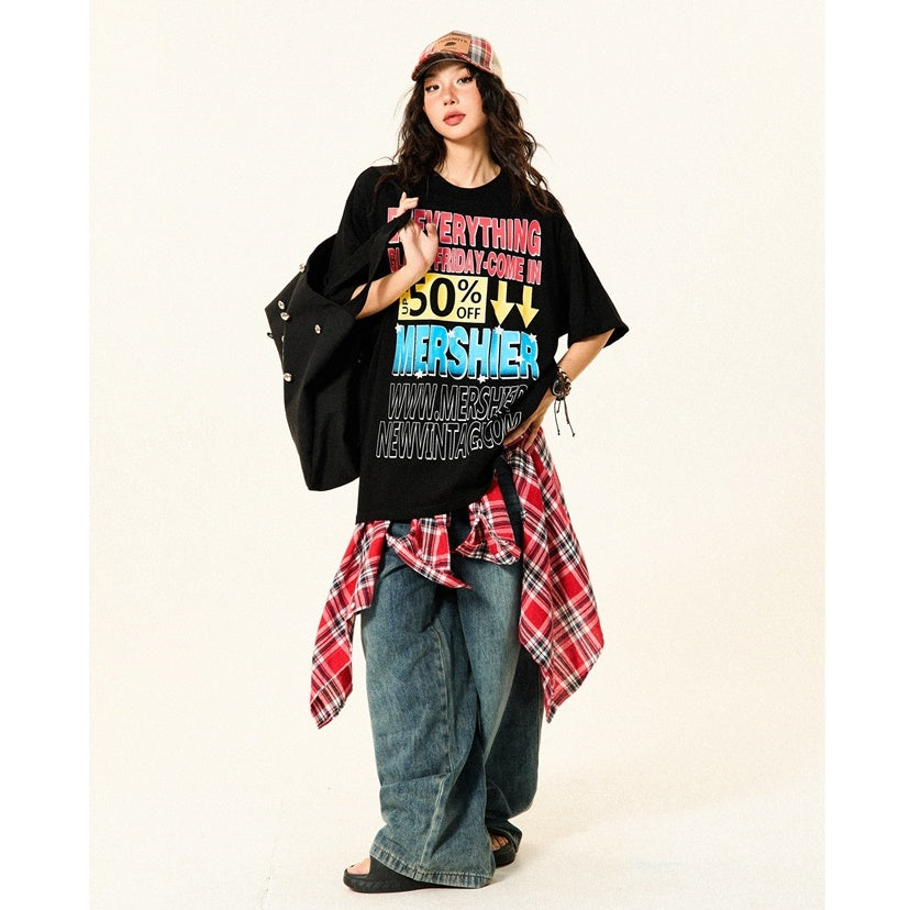 Colorful Letter Loose Pop T-Shirt YS7013