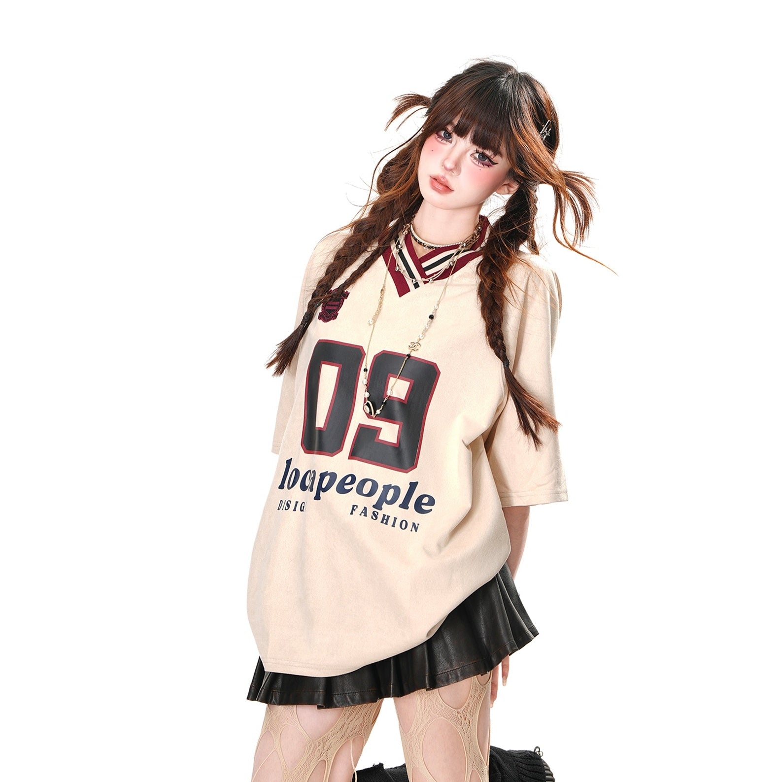 Sports Style V-Neck Number T-Shirt KK2054