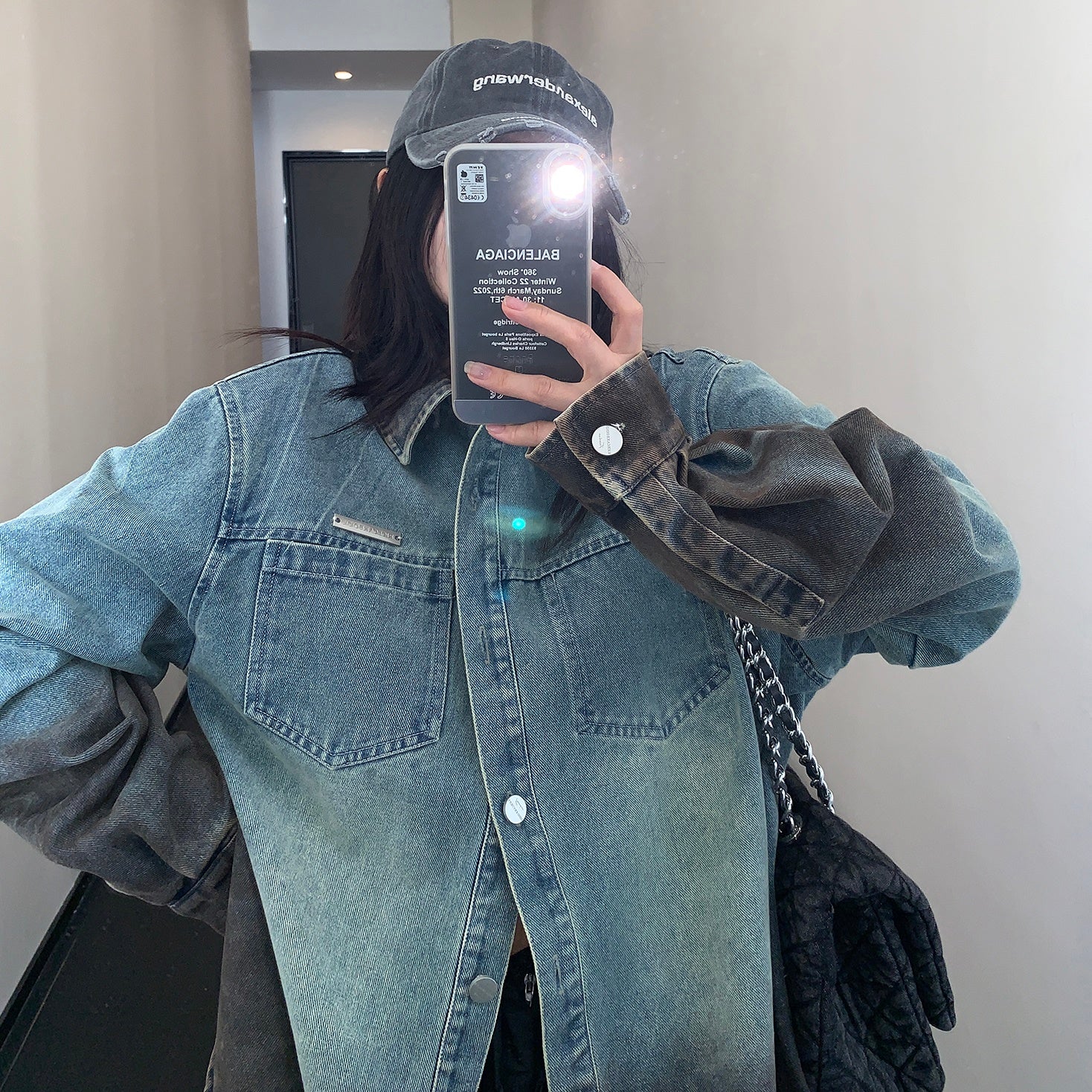 Washed Distressed Gradient Denim Shirt Jacket MW9306