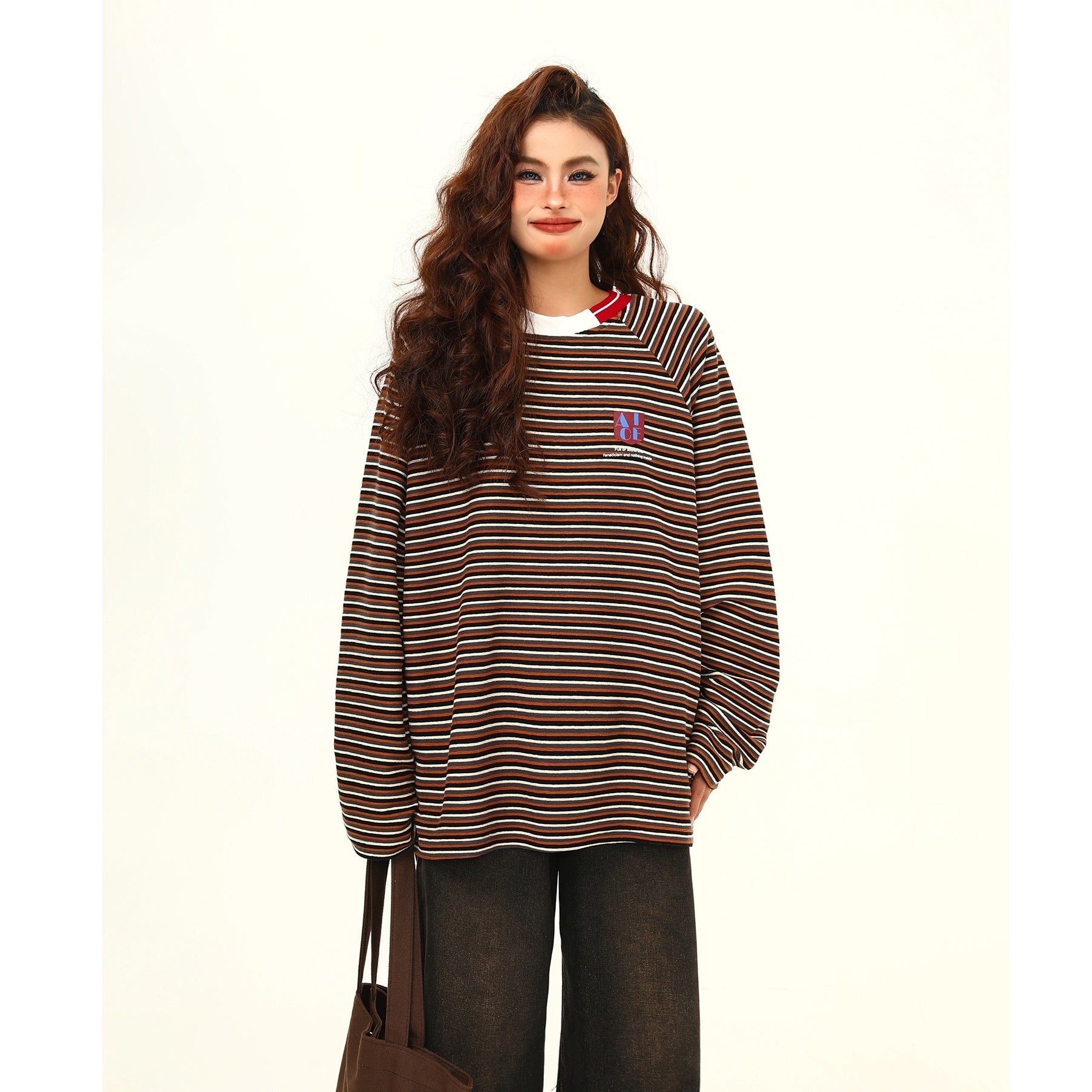 Retro Contrast Border Long Sleeve T-shirt MW9382