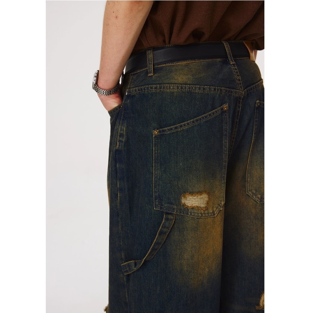 Washed Ripped Loose Straight Work Jeans NJ1003