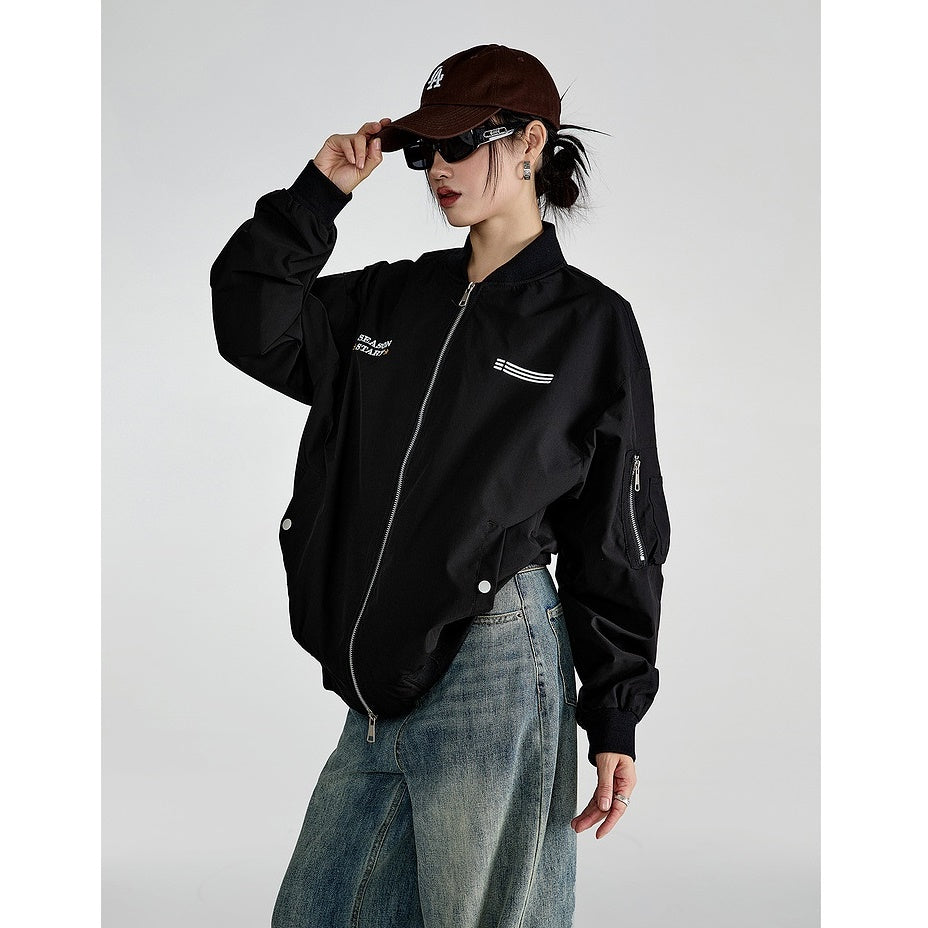 Logo Embroidery Retro Baseball Jacket MW9318