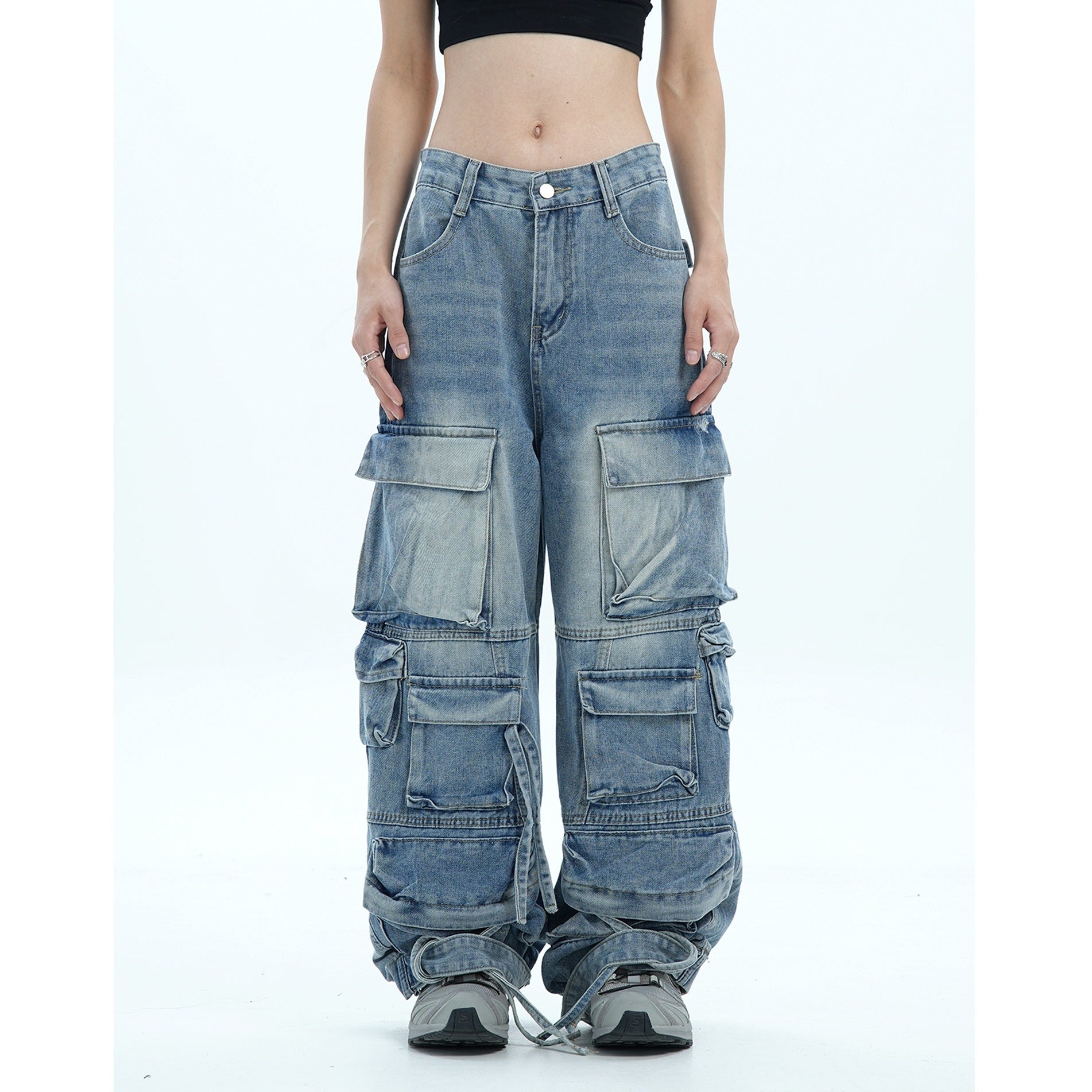 Long Strap Wash Straight Cargo Jeans MW9679