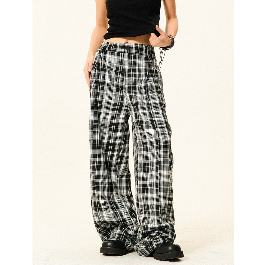 Monotone Plaid Low-waisted Wide-leg Pants YS7009