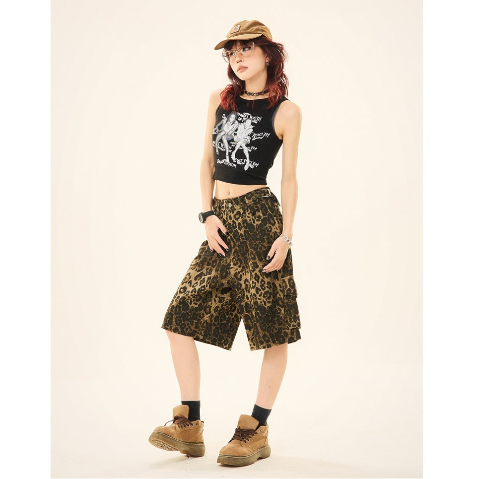 Leopard Print Loose Cropped Cargo Pants MW9266