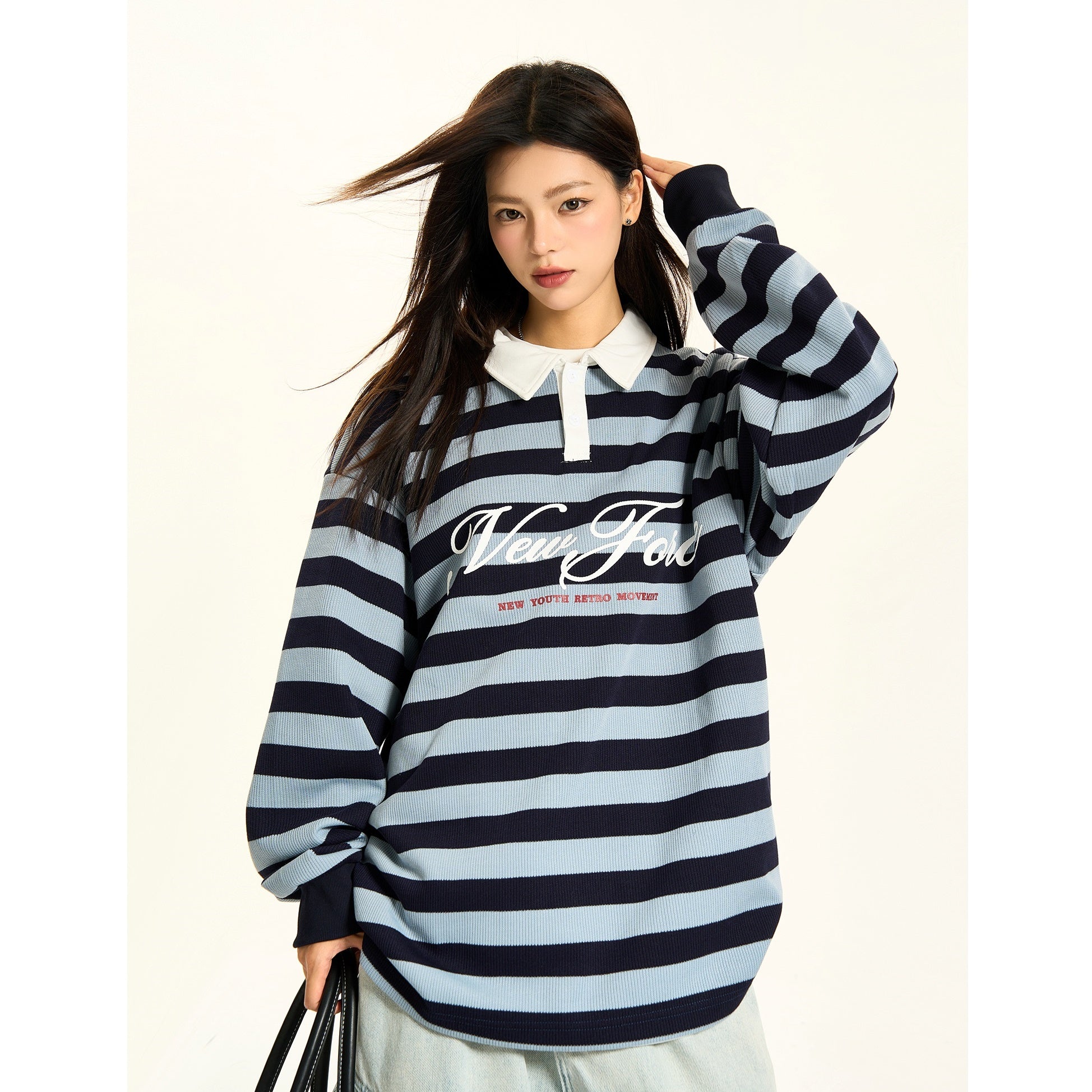 Lazy Border Polo Neck Long Sleeve Pullover MW9401