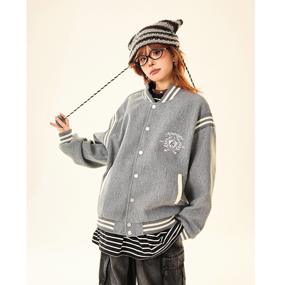 Retro Collegiate Patchwork Baseball Jacket MW9528