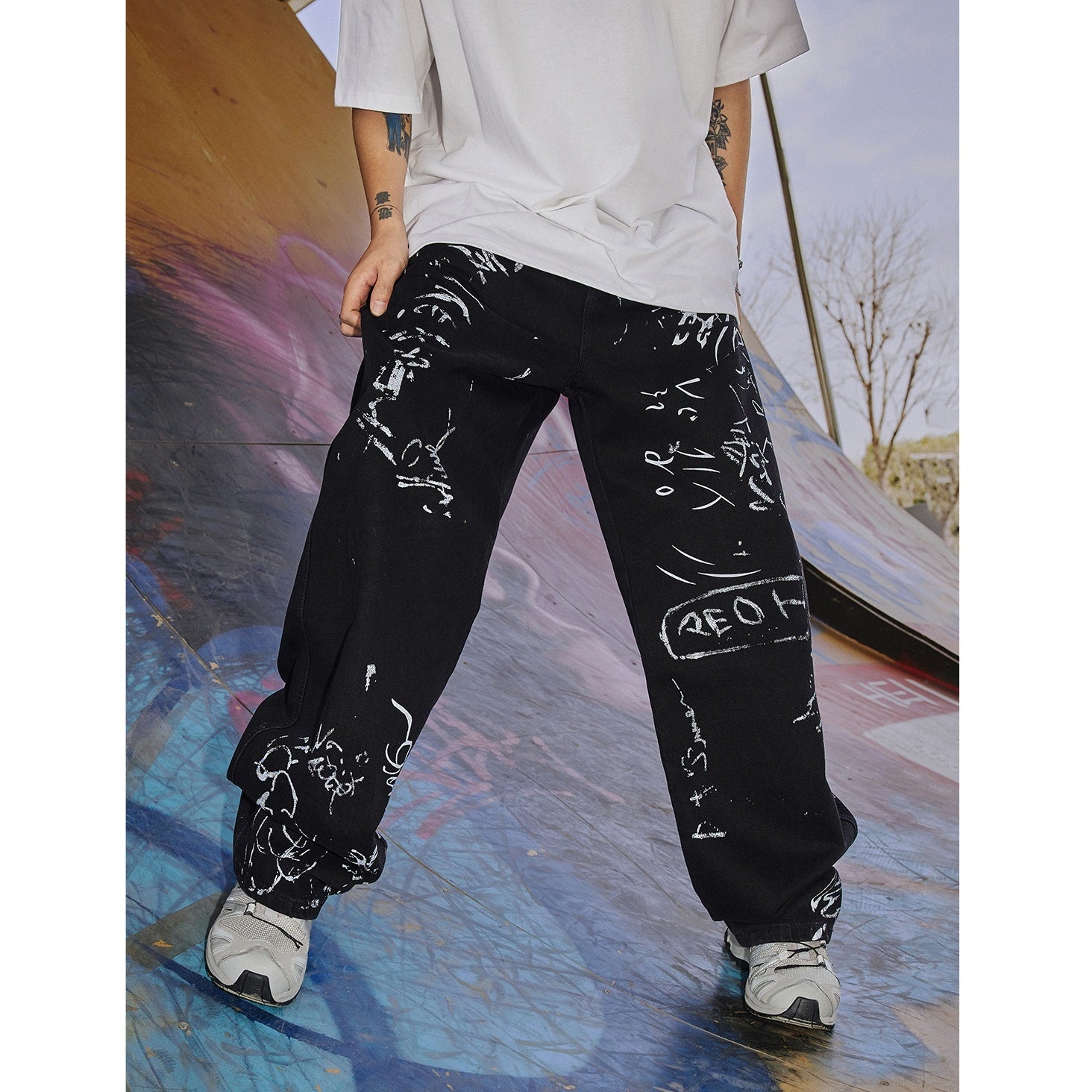 Street Graffiti Print Loose Straight Jeans ND1007