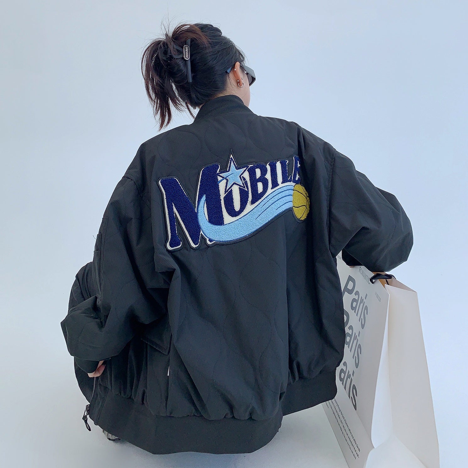 Embroidered Loose Quilting Baseball Jacket MW9536