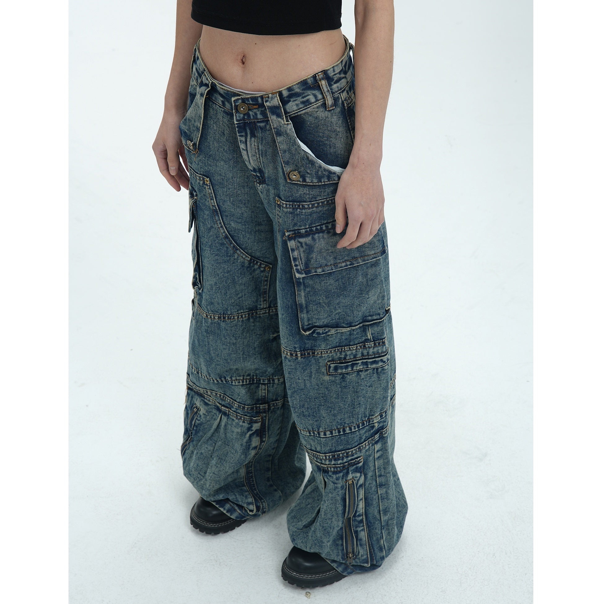 Retro Wash Cargo Style Loose Jeans MW9753