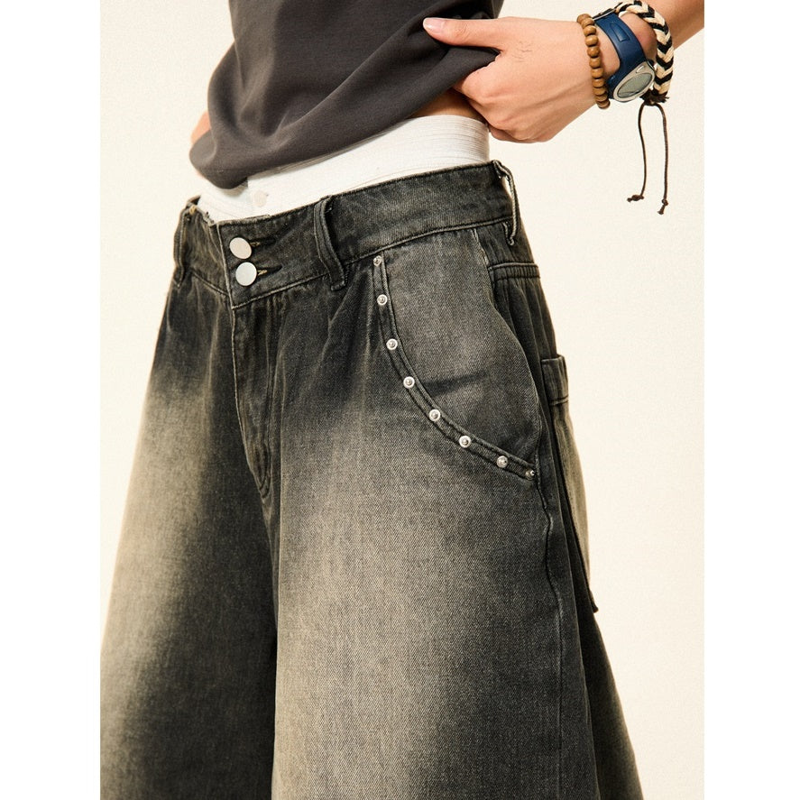 Studded Vintage Loose Cropped Denim Pants YS7010