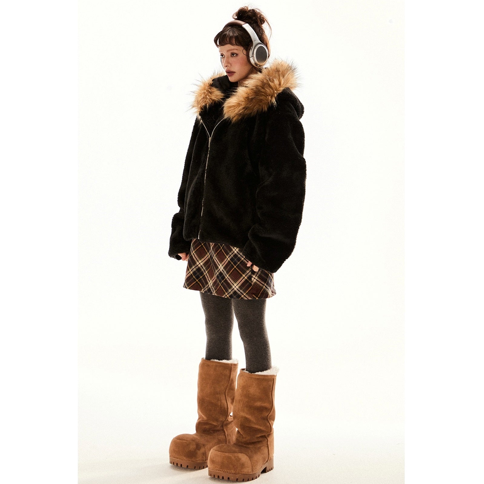 Volume Fur Collar Hooded Jacket EZ217