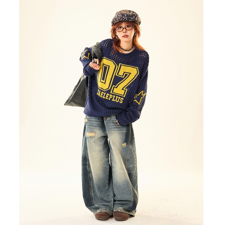 Cut-out Crew Neck Number Sweater MW9520