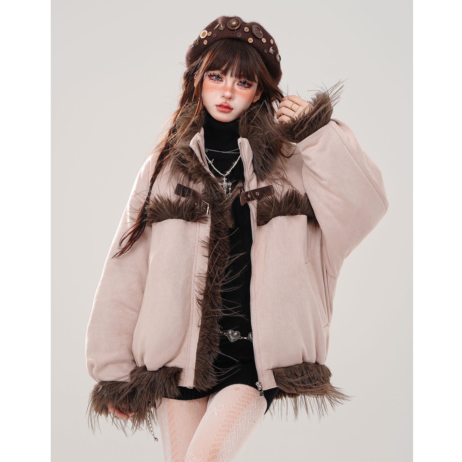 Fur Plush Stand Collar Jacket KK2020