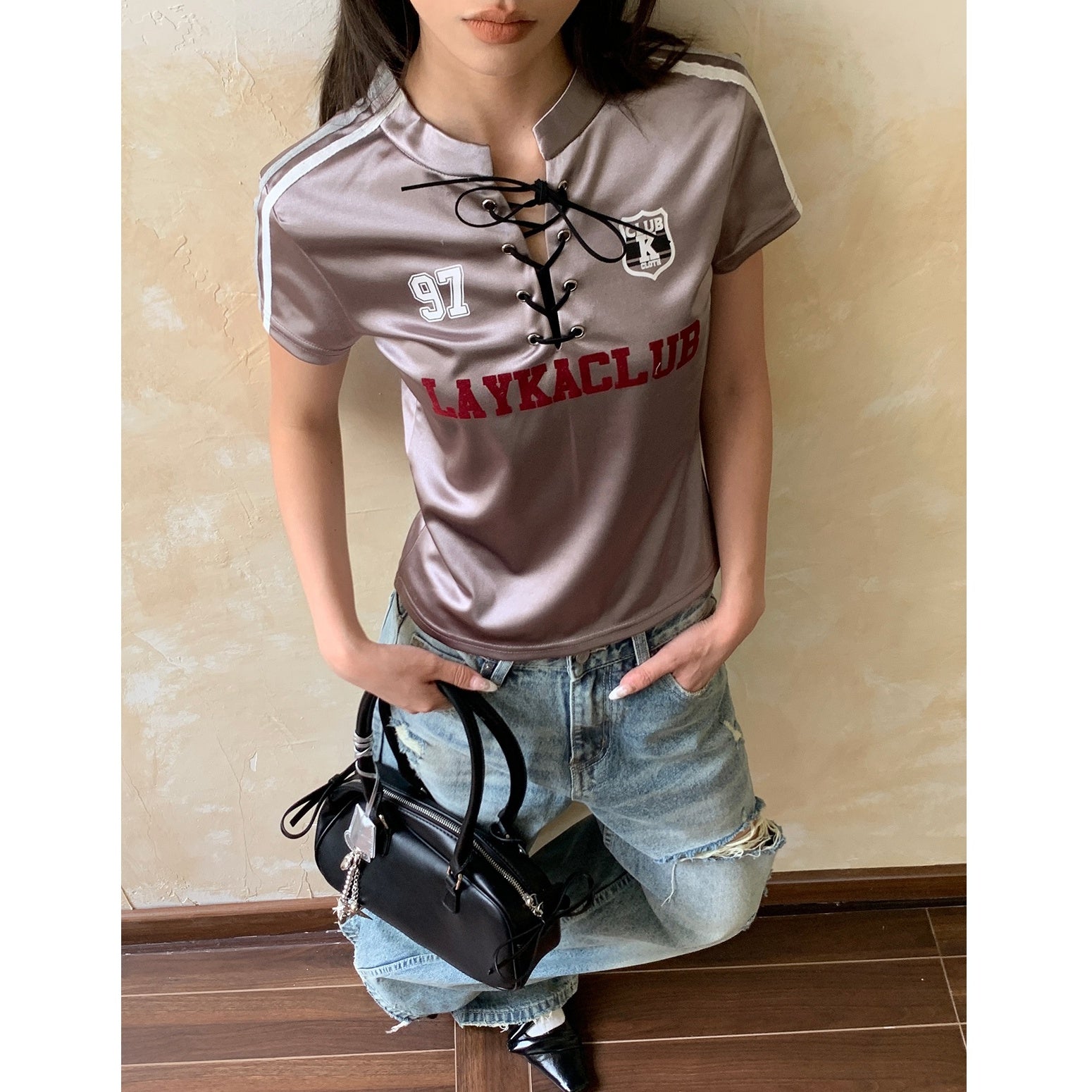 Satin Strappy Cropped T-Shirt AP7013
