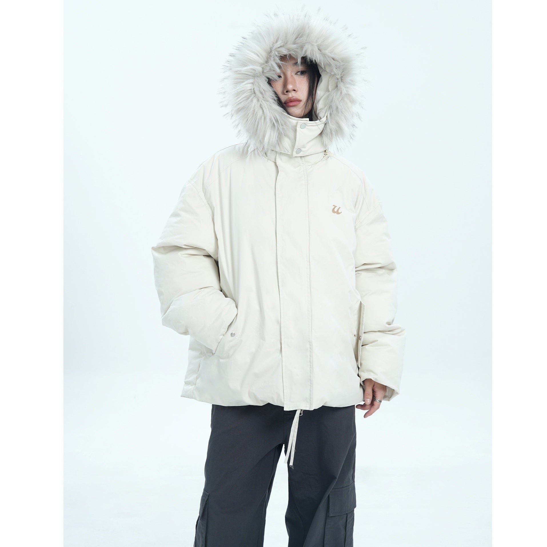 Fur Collar Simple Hooded Padded Jacket MW9670