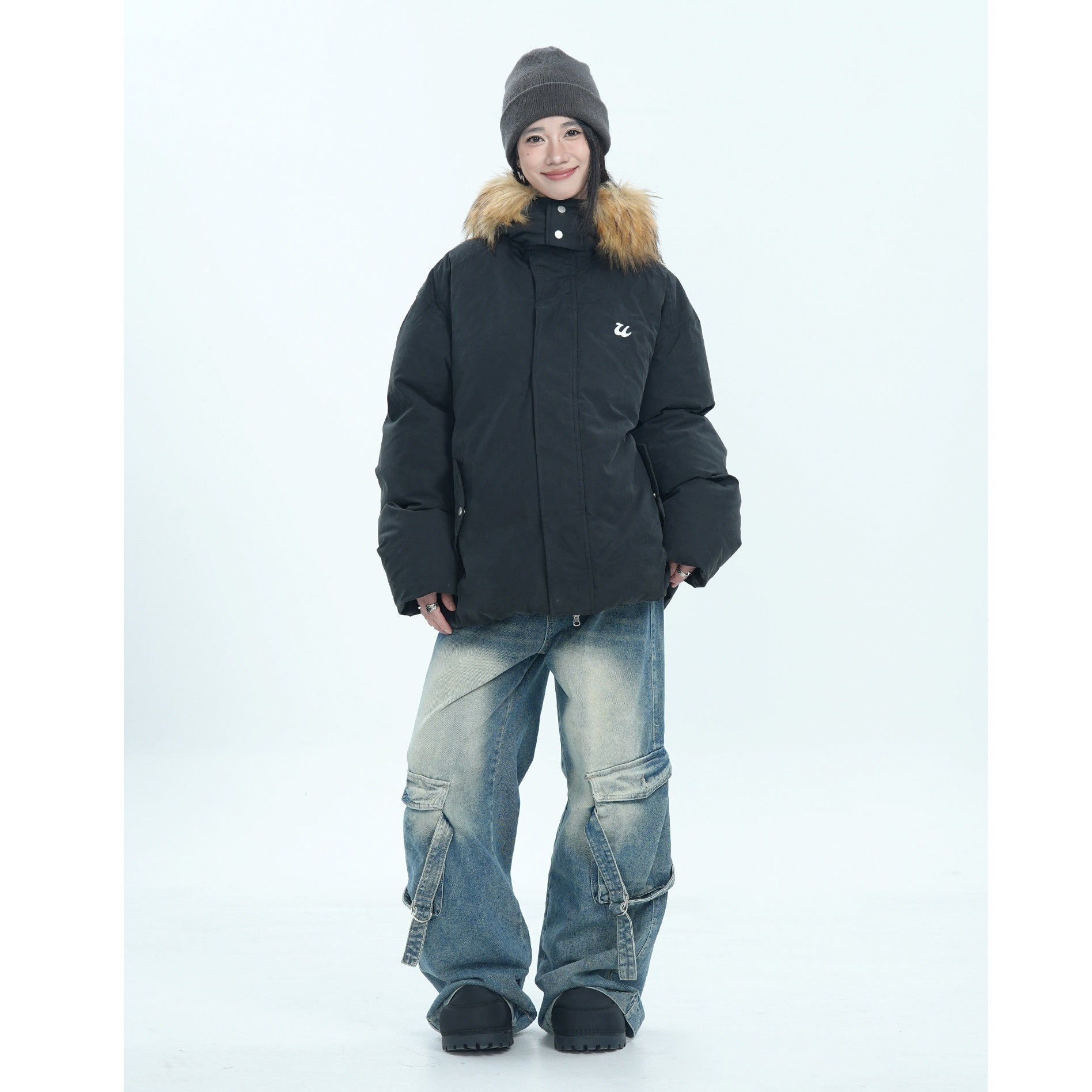 Fur Collar Simple Hooded Padded Jacket MW9670