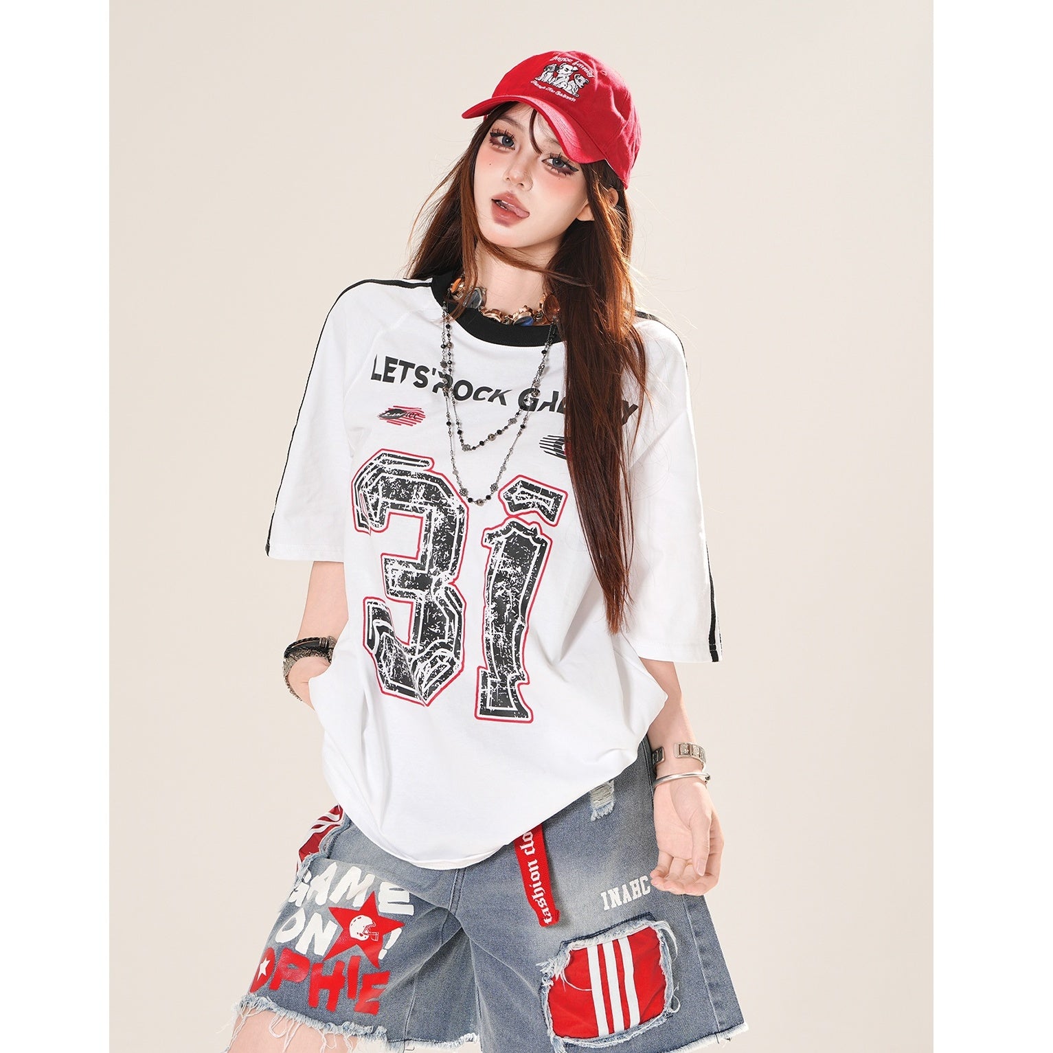 Loose Line Sleeve Raglan T-shirt KK2063