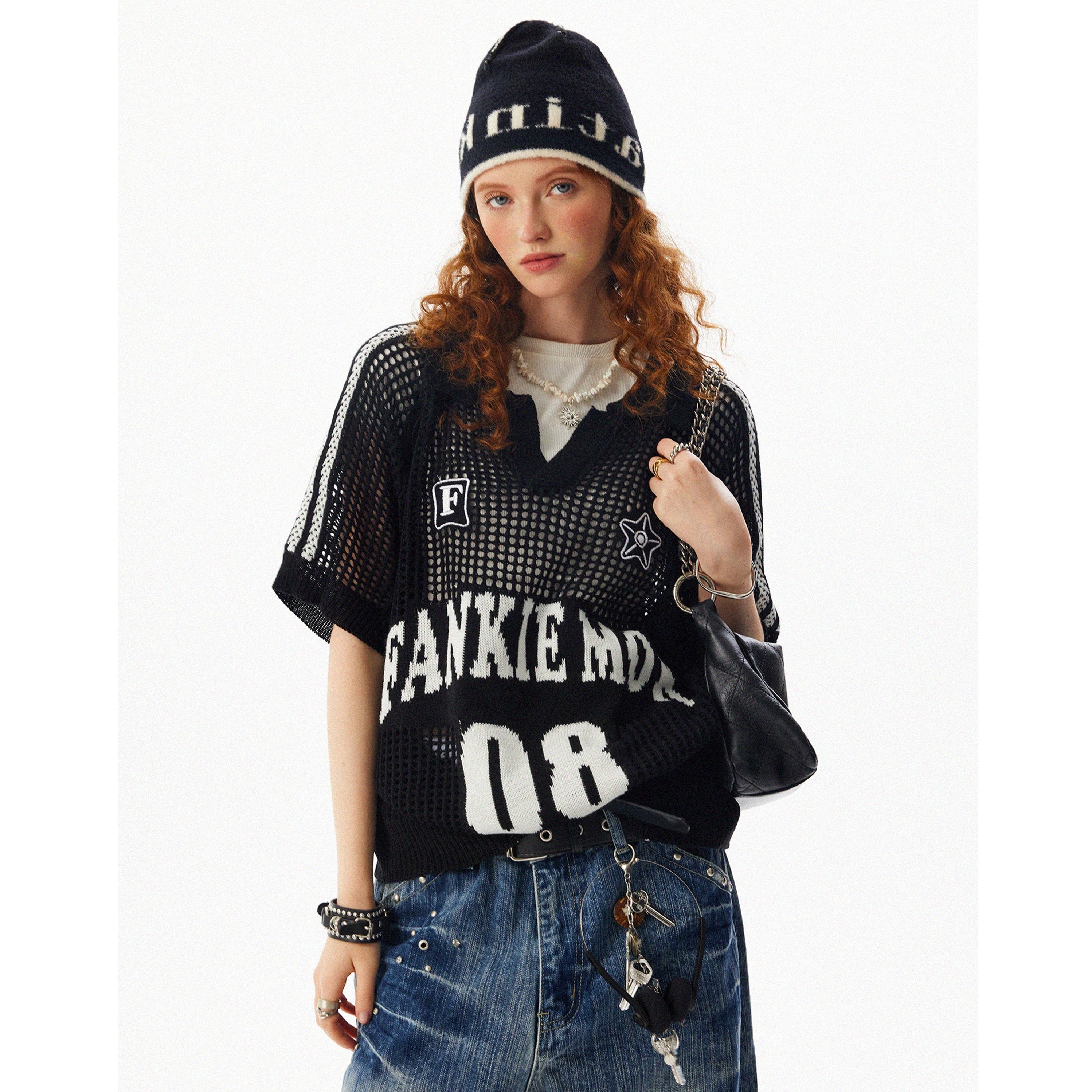 Mesh Cut-out Polo Collar Pullover MW10091