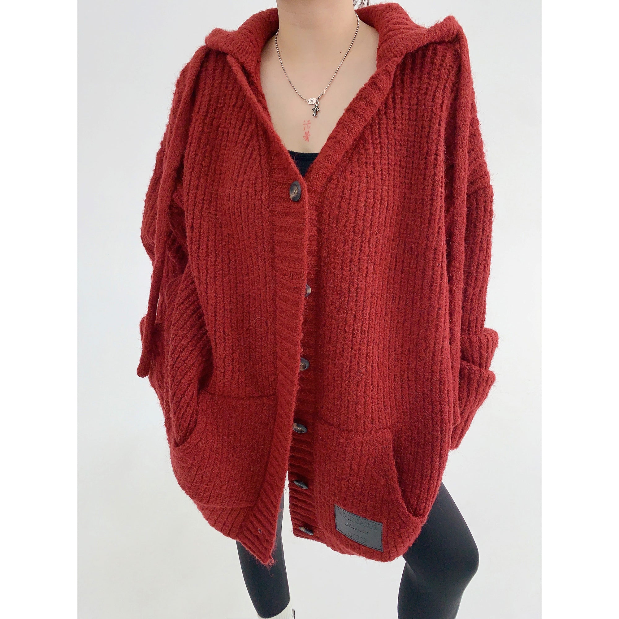 Heavy Industry Coarse Needle Hooded Knitted Jacket MW9512