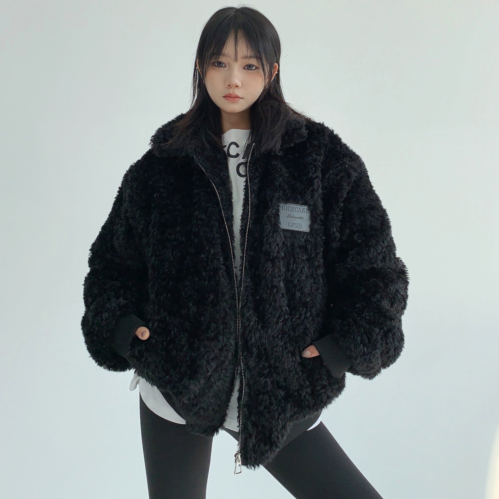 Imitation Fur Quilting Zipper Jacket MW9598